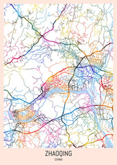 Zhaoqing China City Map. downtown printable Landmarks print painting, travel art banner modern city, urban city art, background abstract