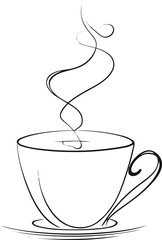minimal line art of a coffee cup with steam rising, single black line, white background, cozy modern design 2