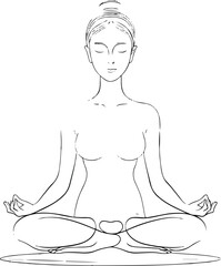 minimal line art of a person in lotus yoga pose, black outline, white background, calm zen style 1