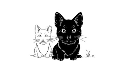 Fototapeta premium Two adorable kittens, one black and one white, sitting side by side
