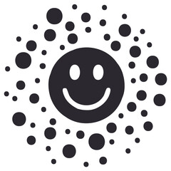 Fototapeta premium Smiling face emoji with abstract dark circles and dots pattern
