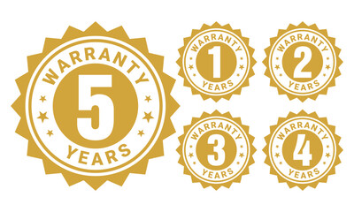 1 2 3 5 year warranty logo with golden shield vector template