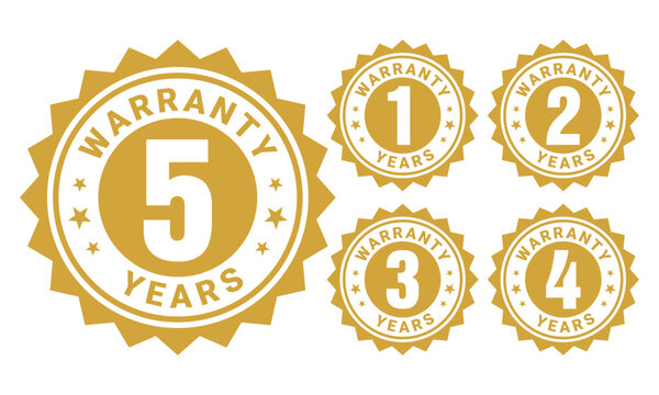 1 2 3 5 year warranty logo with golden shield vector template