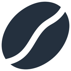 Stylized Coffee Bean Illustration in Dark Blue with White Stripe