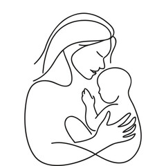 Mother and-baby line art.