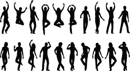 Silhouette people dancing, yoga poses, fitness exercise, modern dance movement, body balance, creative art, abstract human figure, performance, lifestyle illustration, collection