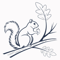 Squirrel with Acorn on Branch Line Art