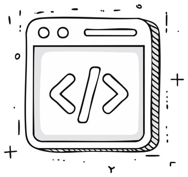Sketch style web browser window showing code tag icon for programming and software development