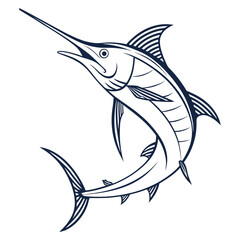 Dynamic leaping marlin fish mascot vector logo illustration