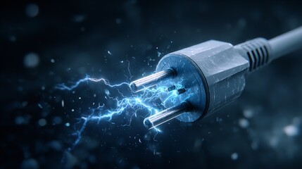 Electric car charging with a glowing blue plug and sparks