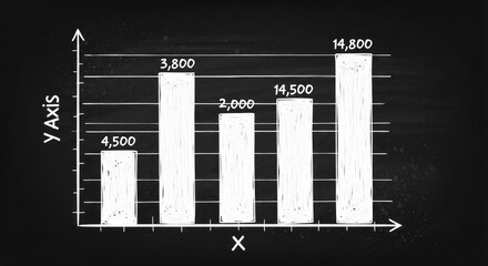 Hand Drawn Bar Graph Displaying Data on Black Chalkboard Background