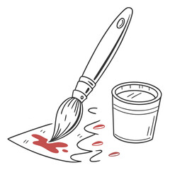 Creative Paintbrush and Pot with Red Paint Strokes on Paper