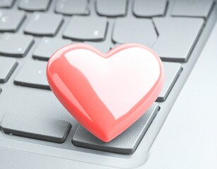 Red Heart on Keyboard Love with Online Dating, and Technology Concept.