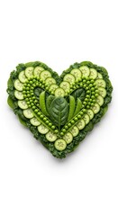 Heart Shaped Arrangement of Fresh Green Vegetables on White Background