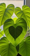 Heart Shaped Shadow on Green Leaf in Sunlight