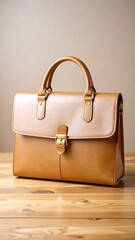 Tan Leather Briefcase on Wooden Desk