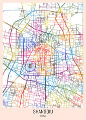 Obraz premium Shangqiu China Map. downtown printable Landmarks print painting, travel art banner modern city, urban city art, background abstract