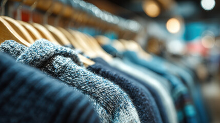 Cozy sweaters hanging in store fashion clothing winter wardrobe knitwear retail display for lifestyle bloggers and e commerce seasonal ads
