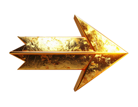 Classic shiny gold arrow pointing right isolated on transparent background PNG - Powered by Adobe