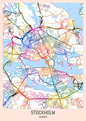 Stockholm Sweden City Map. downtown printable Landmarks print painting, travel art banner modern city, urban city art, background abstract