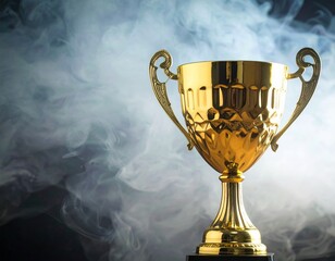 Golden trophy with smoke background with achievement concept.