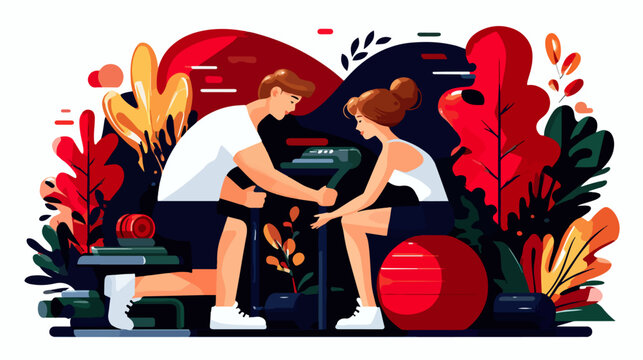 Fitness instructor assisting client with exercise machine