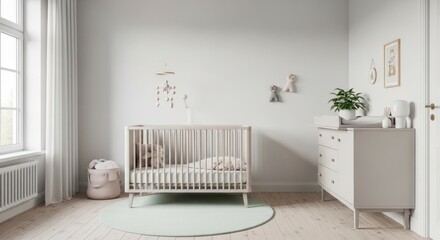 Bright White Baby Room Interior Design with Crib and Decor
