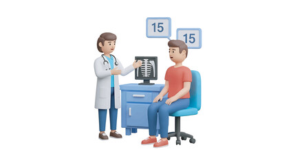 Doctor explaining xray results to patient in examination room, highlighting diagnosis with positive outlook for recovery and treatment plan.