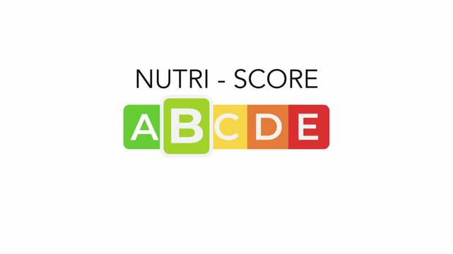 animated Nutri Score of packaging label, B Level score of a food nutritional