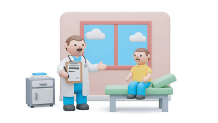 Obraz premium Doctor consulting with patient in examination room, discussing medical history and treatment plan with care and professionalism.