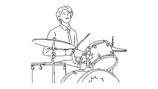 Line art animation of man beating the drums