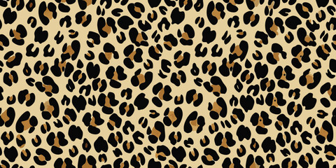 Seamless leopard print pattern with black and tan spots on a light beige background