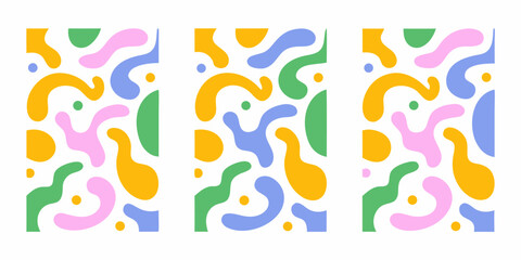 Abstract organic shapes in pastel colors arranged in a repeating pattern on a white background