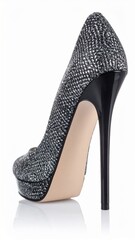 Black and White Textured High Heel Pump with Glossy Black Heel on White