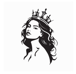 Elegant Beauty Queen Wearing Golden Crown Vector Isolated on White Background