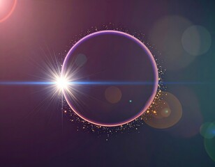 Bright Star with Circular Halo and Lens Flares Against a Dark Gradient Background