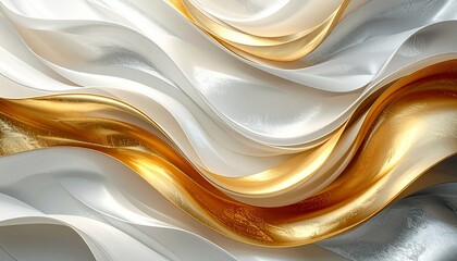 Abstract gold with silver, and and white wavy silk background.