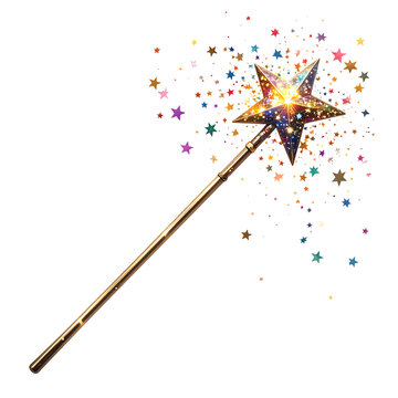 Magic Wand With Star And Colorful Confetti fantasy