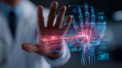 High-Tech Human Hand Gesture with Digital Interface and Medical Visualization for Innovation Concept