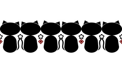 black cats pattern fabric decorated with flowers 