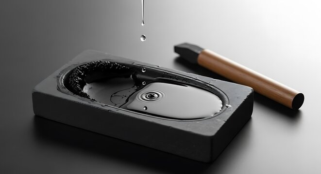 Ink stone with dripping water, creating ripples of calm