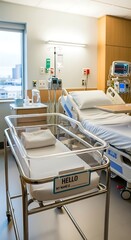 Hospital Nursery Room with Baby Bassinet.