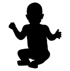 Sitting baby silhouette PNG with transparent background, toddler pose with lifted arms for parenting, gesture, and childcare icon use