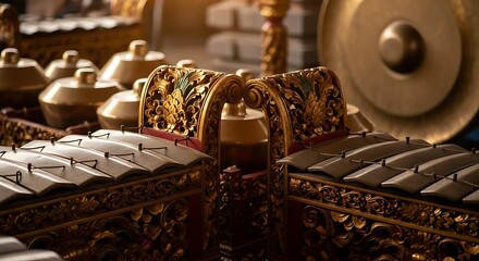 Ornate Gamelan Ensemble Evokes Cultural Heritage and Serenity