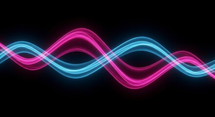 Abstract Neon Waveform Lines Over Black Background