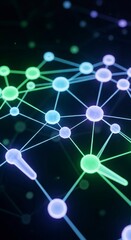 Abstract Network Of Connecting Nodes With Gradient Colors Against A Dark Background