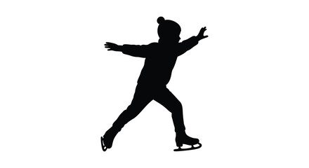 a silhouette figure skating gracefully on ice wearing hat