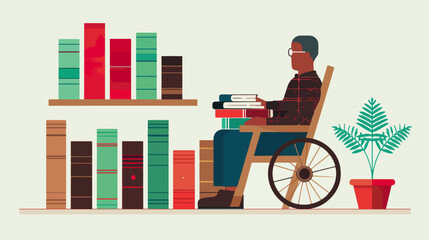 Person in wheelchair reading books