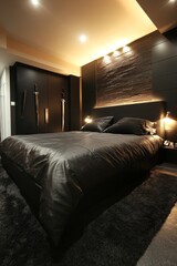 Minimalist style interior design of modern bedroom, Generative AI