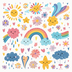 Colorful doodle animals and words pattern
3